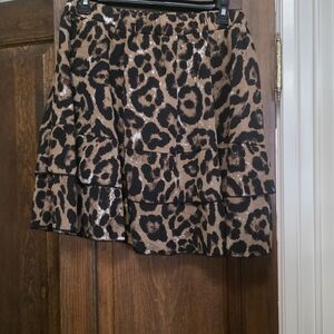 SHEIN Black and Brown Leopard Tiered Mini Skirt
